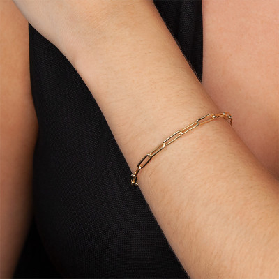 Bracelet Chaine maille rectangle, Plaqué Or, 18 cm - Manillon