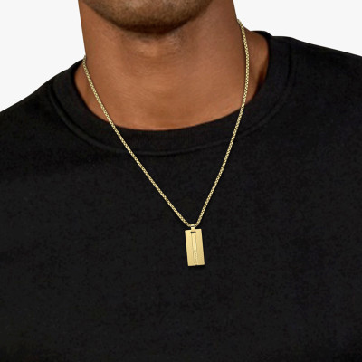 Collier Aventurer Plaque, Acier Doré - 2040090, 55,90 cm - Lacoste