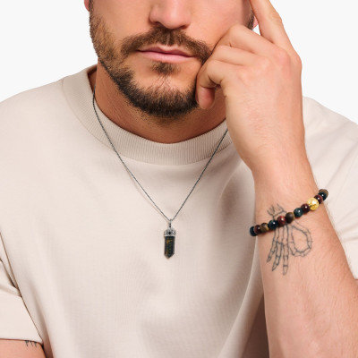 Pendentif Rebel Wolf Hexagone, Argent 925 & Oeil de Tigre - PE964-950-1 - Thomas Sabo