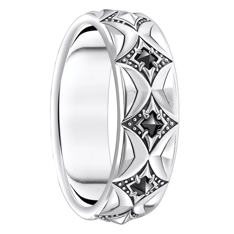 Bague Ruban Rebel Wolf Losanges, Argent 925 & Zircones Noires TR2453-643-11 - Thomas Sabo