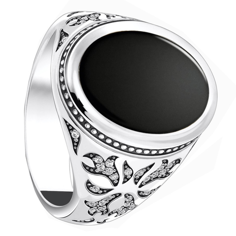 Bague Rebel Wolf, Argent 925 Zircones & Onyx - TR2454-641-11 - Thomas Sabo