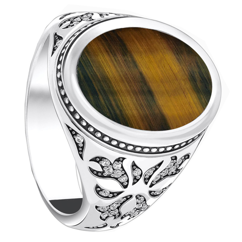 Bague Rebel Wolf, Argent 925 Zircones & Oeil de Tigre - TR2454-950-1 - Thomas Sabo