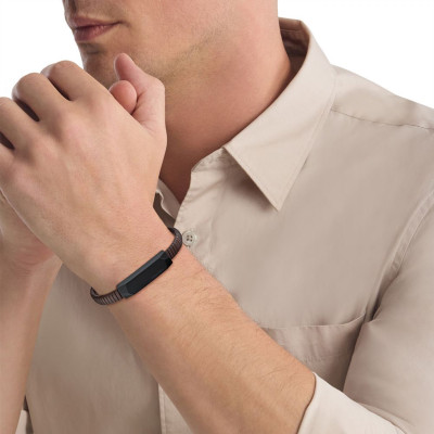 Bracelet Magnify Cuir Marron & Acier Noir - 35100014 - Calvin Klein