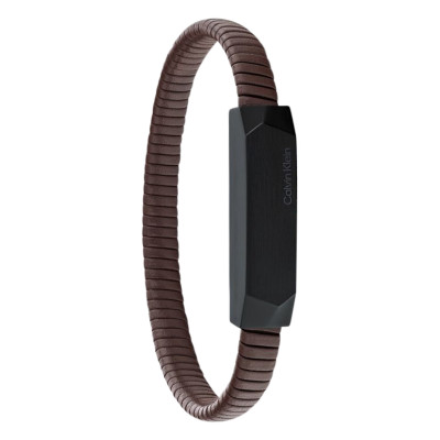 Bracelet Magnify Cuir Marron & Acier Noir - 35100014 - Calvin Klein