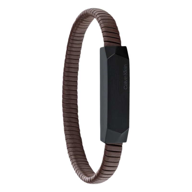Bracelet Magnify Cuir Marron & Acier Noir - 35100014 - Calvin Klein