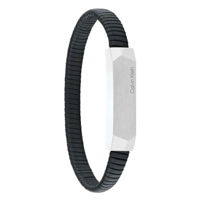 Bracelet Magnify Cuir Noir Strié & Acier, 19,50 cm - 35100012 - Calvin Klein