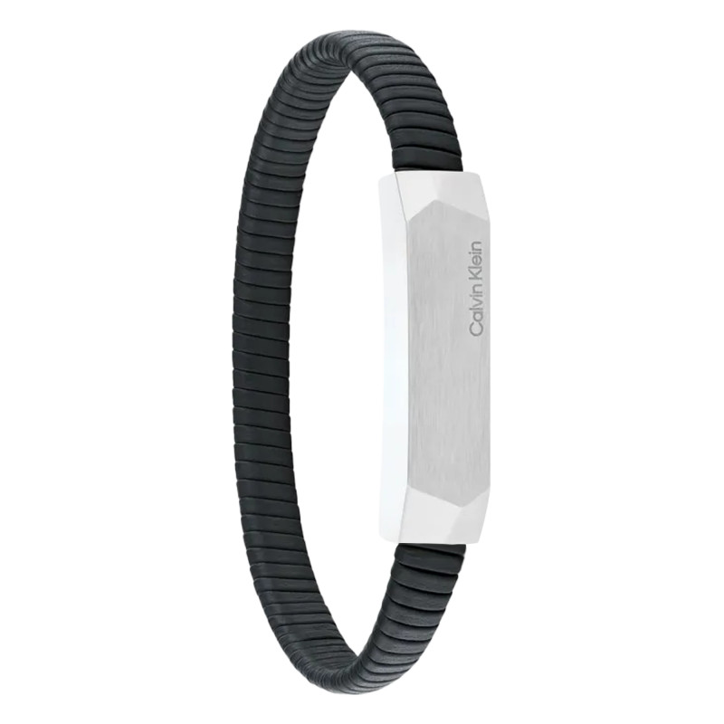 Bracelet Magnify Cuir Noir Strié & Acier, 19,50 cm - 35100012 - Calvin Klein