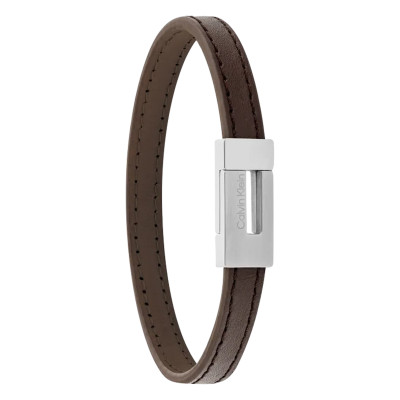 Bracelet CK Exposed Cuir Marron & Acier - 35100021, 19,50 cm - Calvin Klein