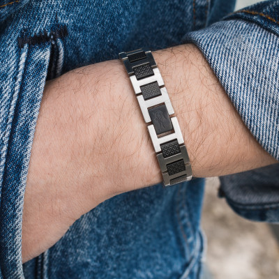 Bracelet Metropole "L" Acier Noir & Gris - 2040418, 13 cm à 19 cm - Lacoste