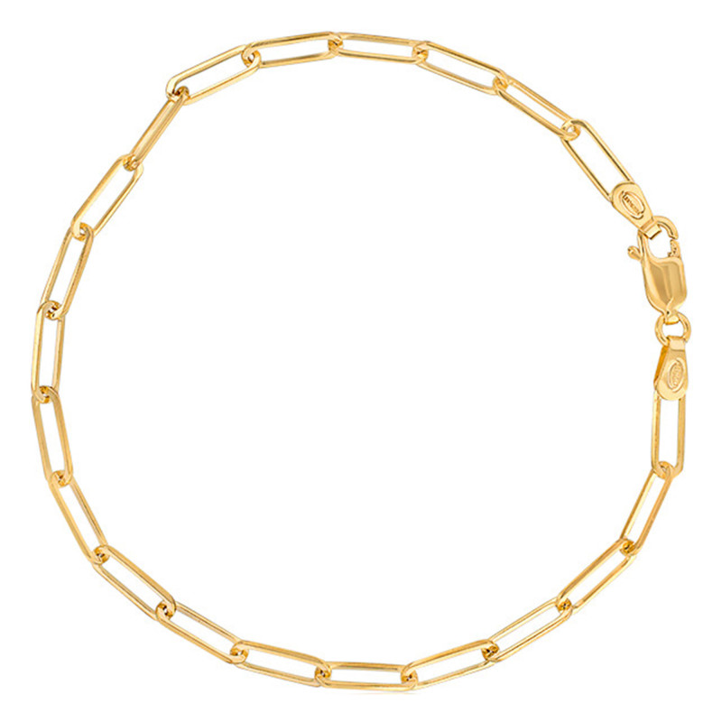 Bracelet Chaine Maille Rectangle Or Jaune 375, 19 cm - Emanessence