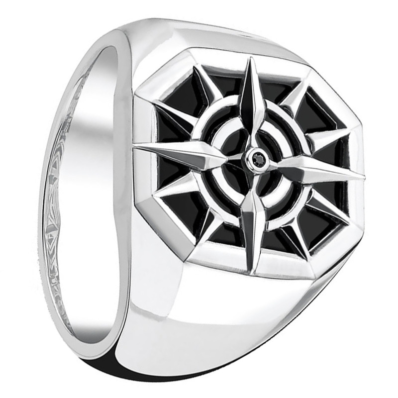 Bague Boussole Noire, Argent, TR2274-641-11 - Thomas Sabo