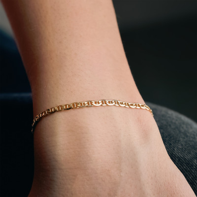 Bracelet Maille Marine Plate Massive, Or Jaune 750, 20 cm - Manillon
