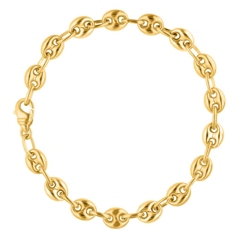 Bracelet Chaine Grain de Café Creux, Or Jaune 750, 19 cm - Manillon