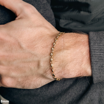 Bracelet Chaine Grain de Café Creux, Or Jaune 750, 20 cm - Manillon