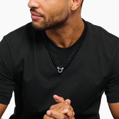 Collier Rebel Anneau, Argent 925, Obsidiennes & Oxydes, 60 cm - KE2323-705-11 - Thomas Sabo