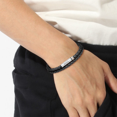 Bracelet Ares Cuir Noir & Acier, 17,50 cm - 1580489S - Boss