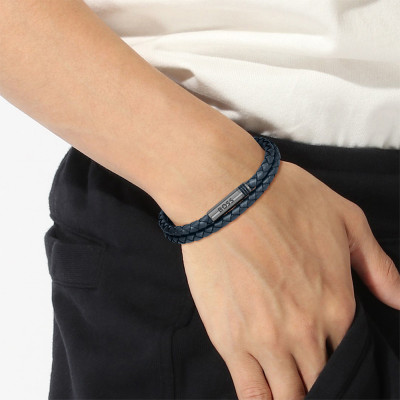 Bracelet Ares Cuir Bleu & Acier, 17,50 cm - 1580494S - Boss