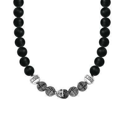 Collier Rebel Tête de Mort, Argent 925, Obsidiennes & Zircones Noires, 70 cm - KE1100-159-11 - Thomas Sabo