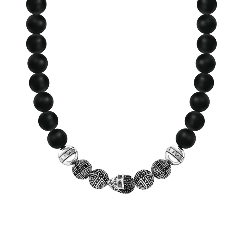 Collier Rebel Tête de Mort, Argent 925, Obsidiennes & Zircones Noires, 70 cm - KE1100-159-11 - Thomas Sabo