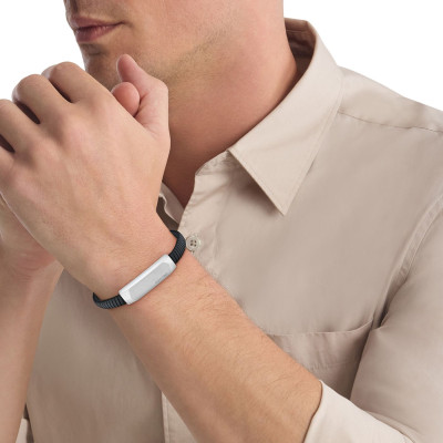 Bracelet Magnify Cuir Noir Strié & Acier, 19,50 cm - 35100012 - Calvin Klein