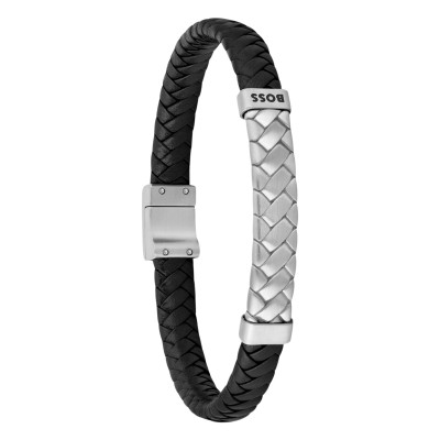Bracelet Tailored Cuir Noir & Acier, 19 cm - 1580674M - Boss