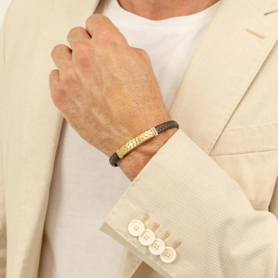 Bracelet Tailored Cuir Marron & Acier Doré, 19 cm - 1580675M - Boss