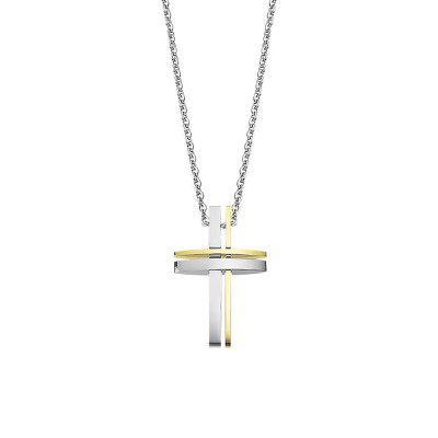 Collier Croix Men In Black, Acier Gris & Doré, 50 cm - LS1984-1/2 - Lotus