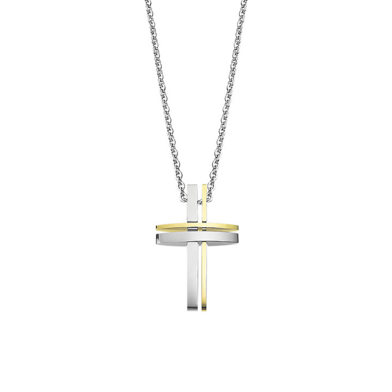 Collier Croix Men In Black, Acier Gris & Doré, 50 cm - LS1984-1/2 - Lotus