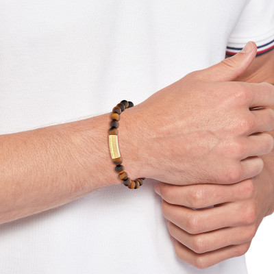 Bracelet Beads Acier Doré & Oeil de Tigre, 18 cm - 2790582 - Tommy Hilfiger