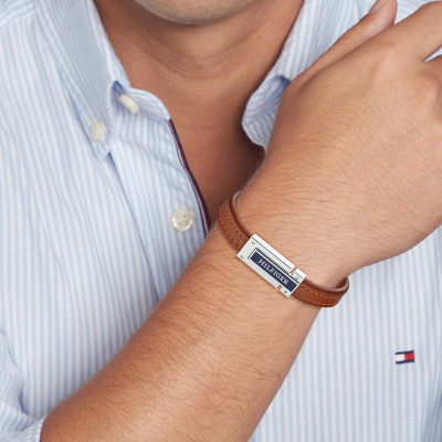 Bracelet Flat Acier & Cuir Marron, 19 cm - 2790560 - Tommy Hilfiger