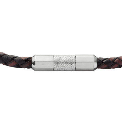 Bracelet Knox, Cuir Tressé Marron et Acier, 20 cm - Fossil