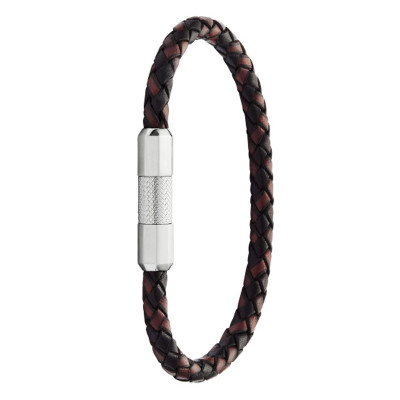 Bracelet Knox, Cuir Tressé Marron et Acier, 20 cm - Fossil