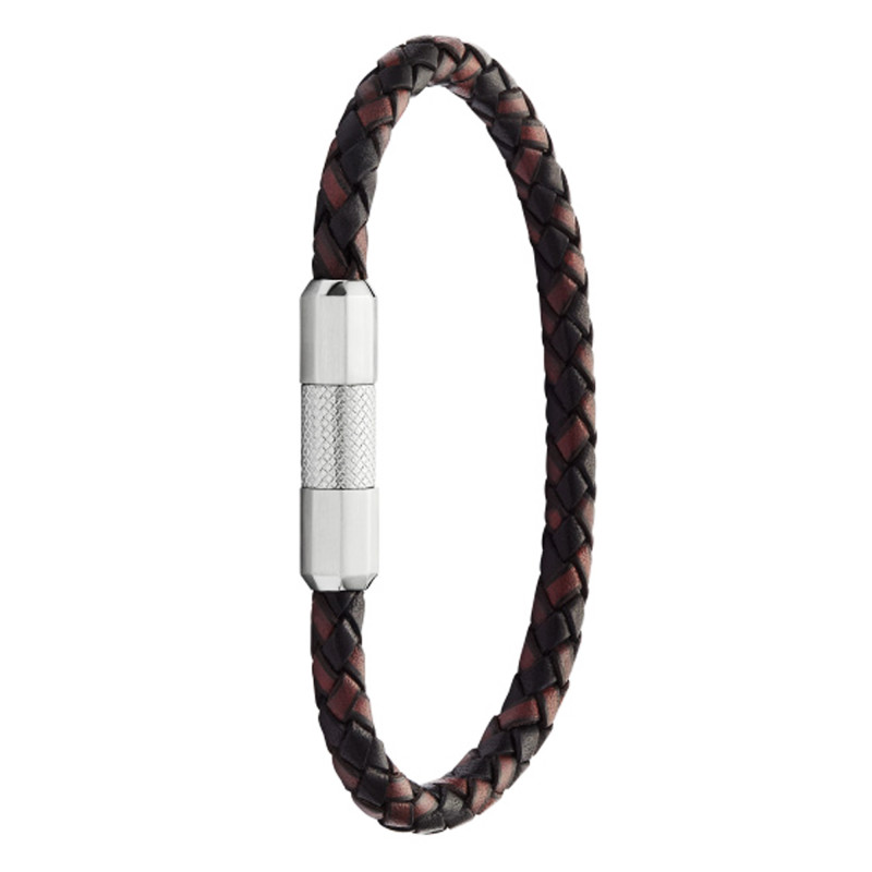 Bracelet Knox, Cuir Tressé Marron et Acier, 20 cm - Fossil