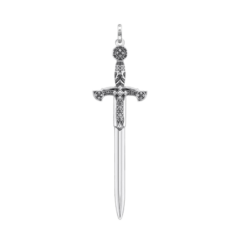 Pendentif Épée, Argent 925 & Pierres Noires et Rouges - PE900-640-28 - Thomas Sabo