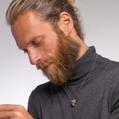 Collier Tête de Mort et Couronne , Argent 925 Plaqué Or 750 & Pierres Noires - KE1993-849-7-L50V - Thomas Sabo