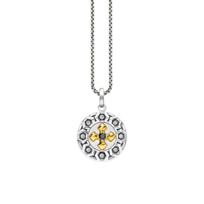 Collier Ronde Croix, Argent 925 Recyclé Plaqué Or Jaune 750 & Pierre Noire - KE2079-849-7-L50V - Thomas Sabo