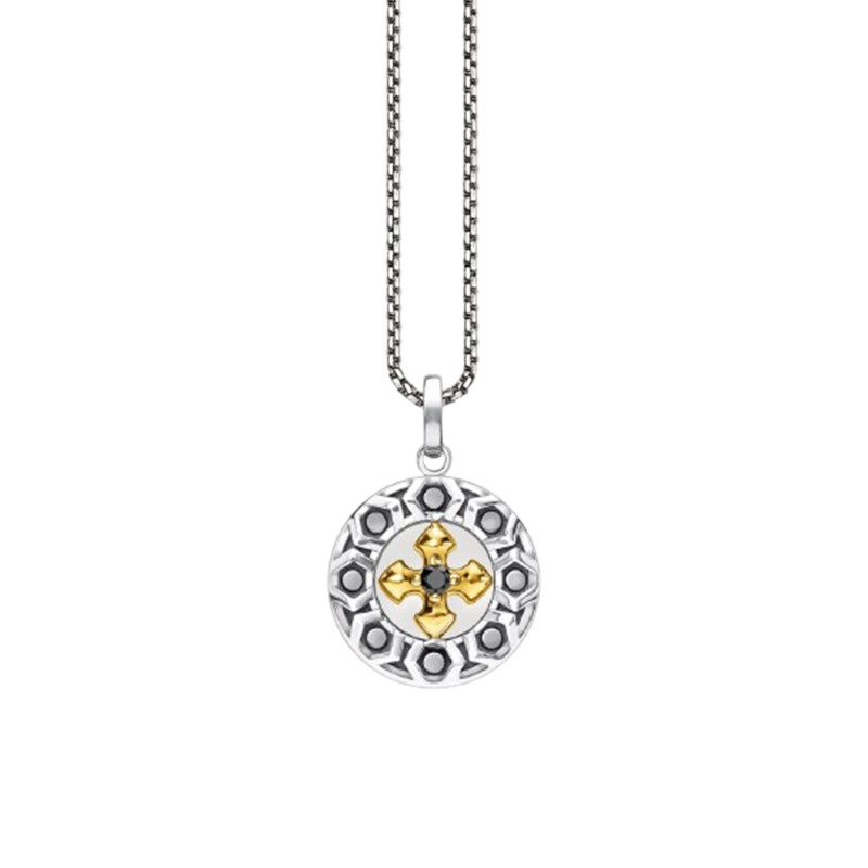 Collier Ronde Croix, Argent 925 Recyclé Plaqué Or Jaune 750 & Pierre Noire - KE2079-849-7-L50V - Thomas Sabo