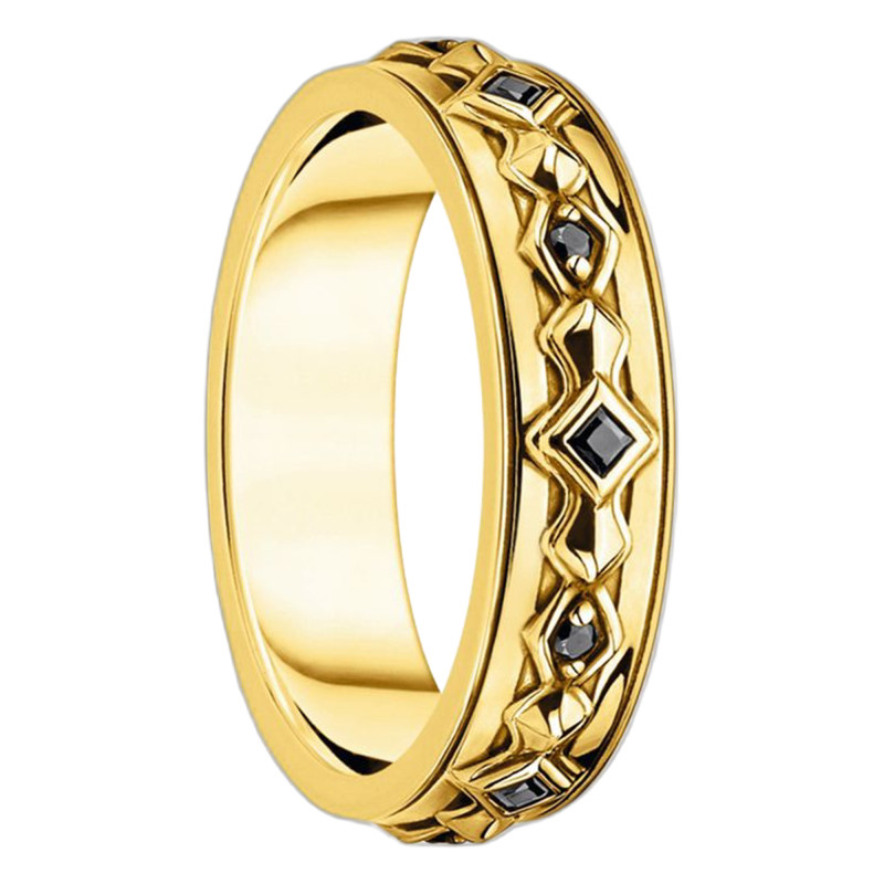 Bague Argent 925, Plaqué Or 750 & Pierres Noires - TR2306-414-11 - Thomas Sabo