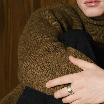 Bague Knox Bicolore, Acier Doré Motif Losanges - Fossil