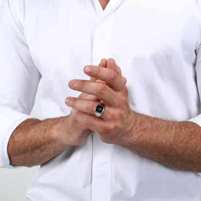 Chevalière Iconic Trident en Acier & Email noir, JM222AVD07 - Maserati