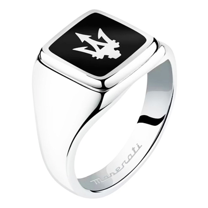 Chevalière Iconic Trident en Acier & Email noir, JM222AVD07 - Maserati