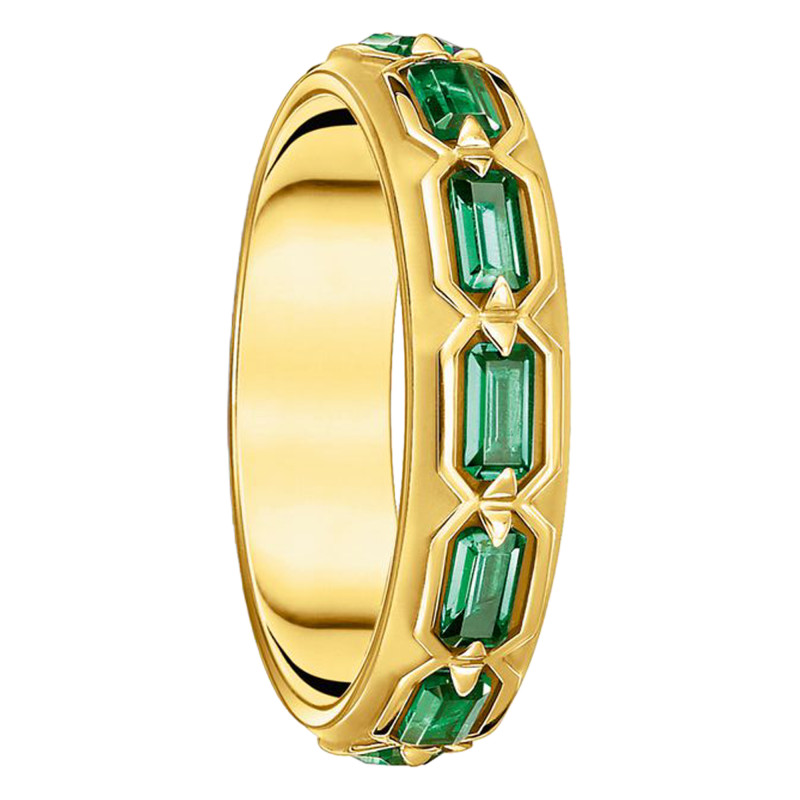 Bague Écailles de Crocodile, Argent 925 Plaqué Or Jaune 750 & Pierres Vertes - TR2423-472-6 - Thomas Sabo
