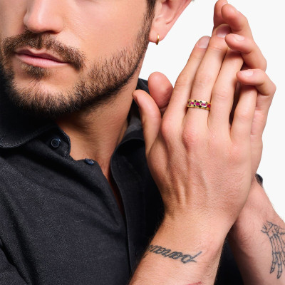 Bague Écailles de Crocodile, Argent 925 Plaqué Or Jaune 750 & Pierres Rouges - TR2422-995-10 - Thomas Sabo